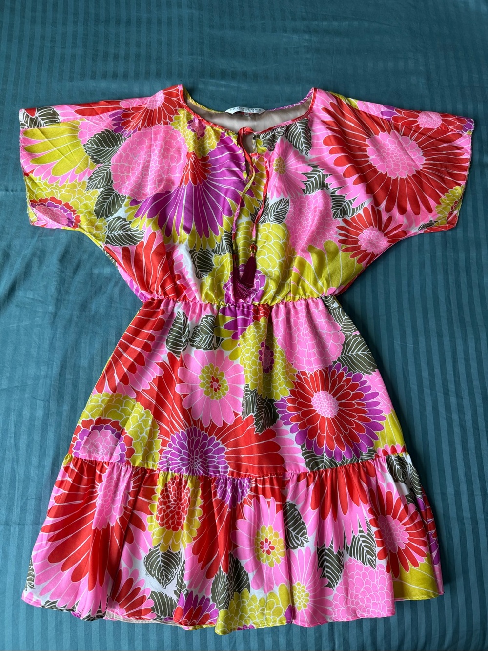 Trina Turk Mahalo 100% Silk Floral Mini Dress Orange Multi Size S